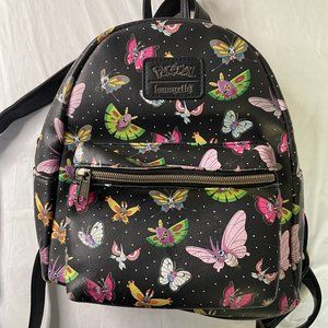 Loungefly Pokemon Butterfly Black Faux Leather Mini Backpack Bag Purse USED